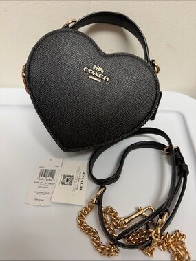 Coach Black Heart Crossbody with Gold Hardware and Chain